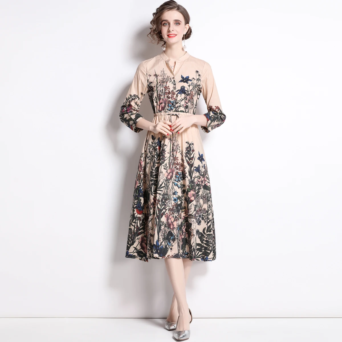 Banulin 2022 Spring Runway French Shirt Dress Women's 3/4 Sleeve Vintage Floral Print Slim Waist Drawstring Cotton Linen Dress
Banulin 2022 Spring Runway French Shirt Dress Women's 3/4 Sleeve Vintage Floral Print Slim Waist Drawstring Cotton Linen Dress