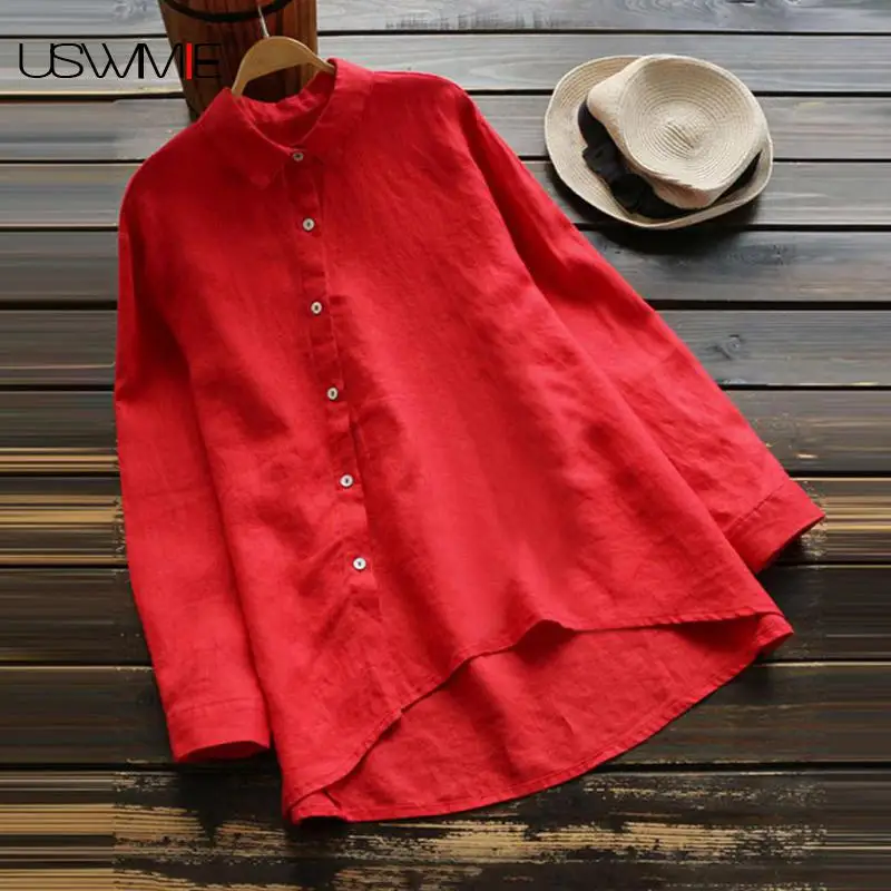 Womens Tops Blouses Spring Retro Leisure Casual Turn-down Collar Solid Color Shirt Irregular Hem Oblique Button Plus Size Women
Womens Tops Blouses Spring Retro Leisure Casual Turn-down Collar Solid Color Shirt Irregular Hem Oblique Button Plus Size Women