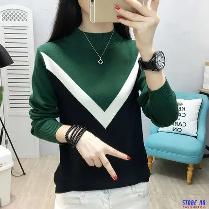 2020 Autumn Winter Knit Pullover Sweater Korean Contrast Color Half Turtleneck Pull Jumpers Women Top Sweaters 54685
2020 Autumn Winter Knit Pullover Sweater Korean Contrast Color Half Turtleneck Pull Jumpers Women Top Sweaters 54685