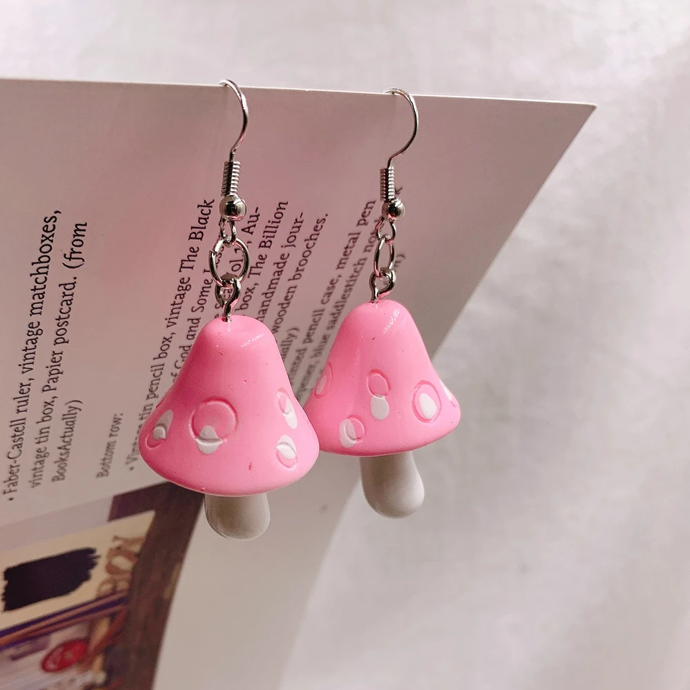 2021 New Acrylic Mushroom Long Pendant Earrings Quality Drop Earrings for Girls Women Children Birthday Gift Lovely Jewelry