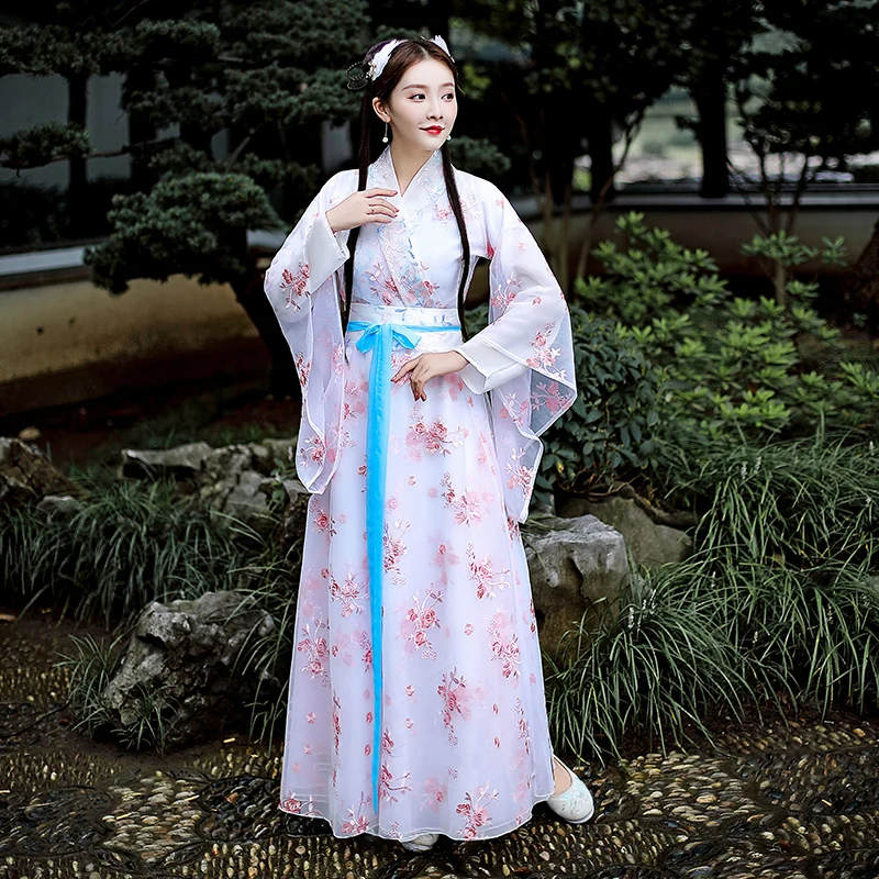 

Костюм ханьфу от Jin-Made в китайском стиле для девушек, сказочное летнее женское платье ханьфу, юбки в виде цветков вишни на талии