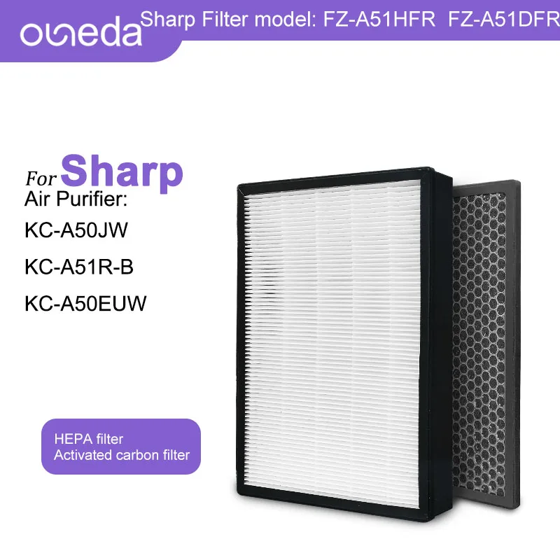 

2 PCS HEPA Filter Activated Carbon Filter for Sharp Air Purifier Replacement KC-A50JW KC-A51R-B KC-A50EUW FZ-A51HFR FZ-A51DFR