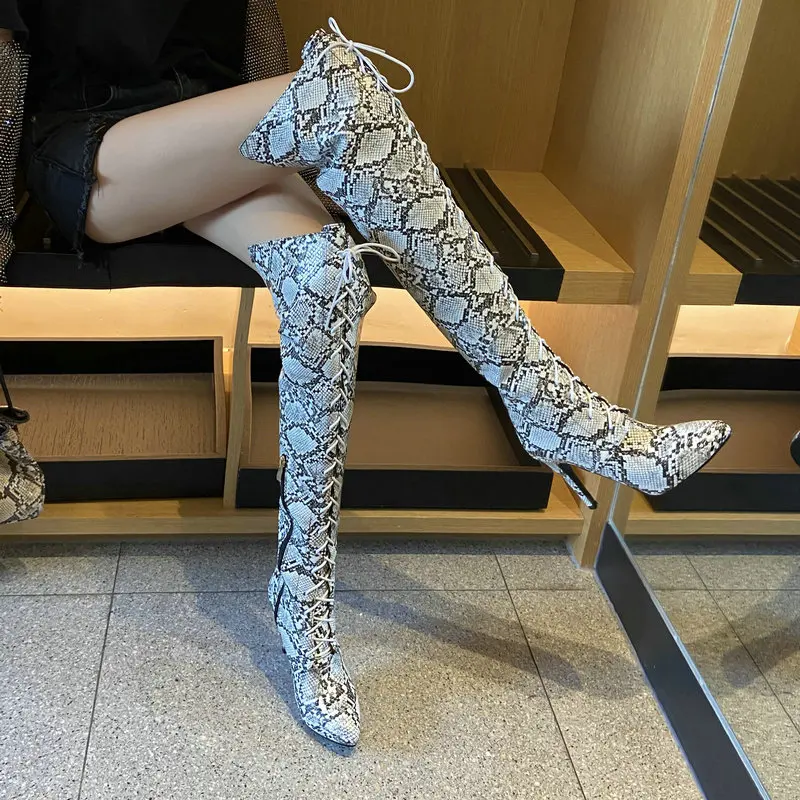 PU Leather Snake Print Women Over the Knee Boots Fashion Pointed Toe Thin High Heel Ladies Long Boots Cross Tied Women Shoes
PU Leather Snake Print Women Over the Knee Boots Fashion Pointed Toe Thin High Heel Ladies Long Boots Cross Tied Women Shoes