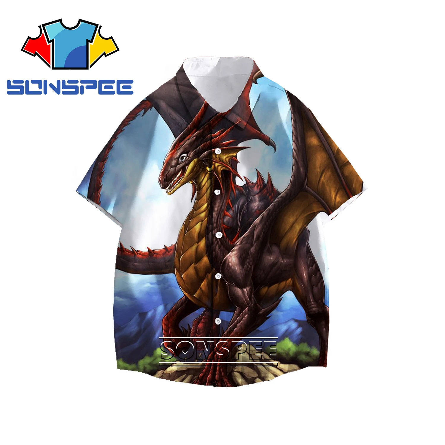 SONSPEE 3D Fantasy Flying Dragon Casual Printed Shirt Summer Men's Lapel Collar Polyester Fashion Trend Loose Short Sleeve Shirt
SONSPEE 3D Fantasy Flying Dragon Casual Printed Shirt Summer Men's Lapel Collar Polyester Fashion Trend Loose Short Sleeve Shirt