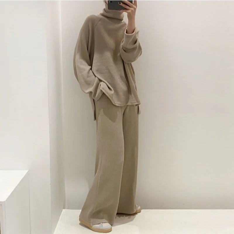 Повседневный костюм с широкими штанинами в Корейском стиле, осенне-зимний облегающий свитер с завышенной талией и высоким воротником
Повседневный костюм с широкими штанинами в Корейском стиле, осенне-зимний облегающий свитер с завышенной талией и высоким воротником