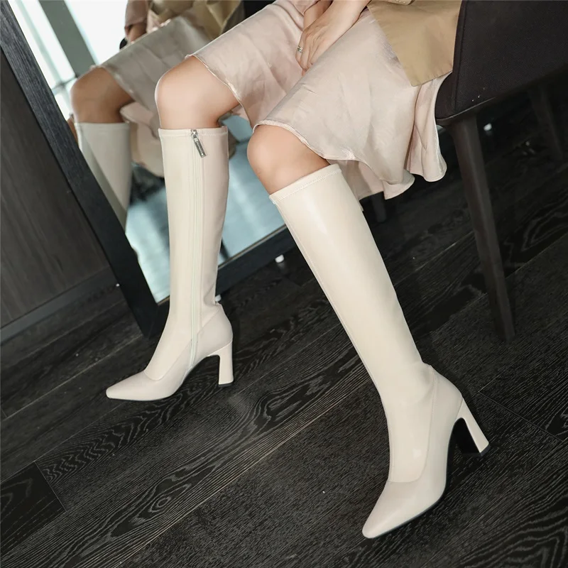 autumn winter knee high boots women natural genuine leather+elastic microfiber block high heel zipper boots shoes lady sexy shoe
autumn winter knee high boots women natural genuine leather+elastic microfiber block high heel zipper boots shoes lady sexy shoe