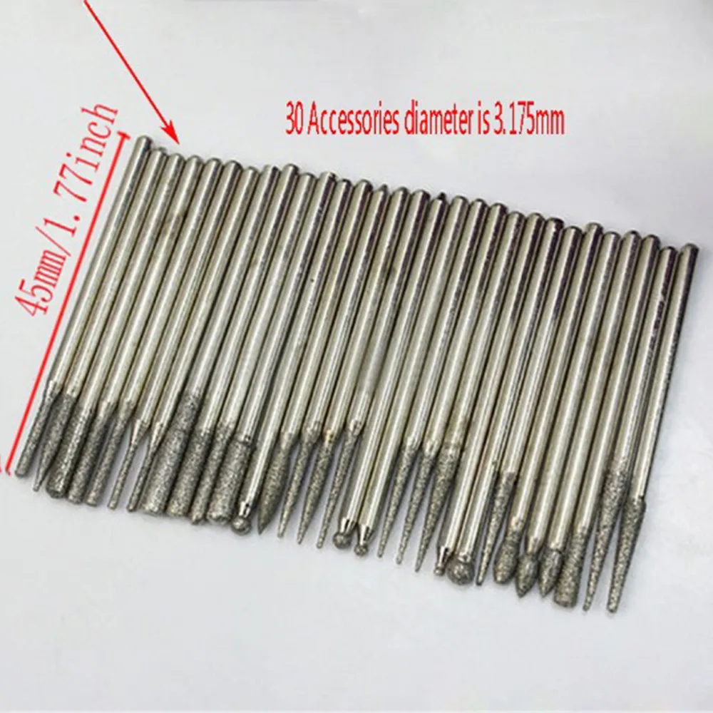 30Pcs/set Shank Titanium Diamond Burrs Rotary Burrs Bit Points Grinder Accessories rill Bit Engraving Bit Power Tools 
30Pcs/set Shank Titanium Diamond Burrs Rotary Burrs Bit Points Grinder Accessories rill Bit Engraving Bit Power Tools