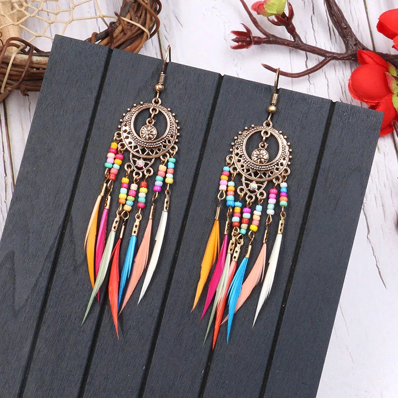 Golden Silver Color Ethnic Acrylic Rainbow Beads Feather Drop Earrings for Women Wedding Party Earrings Boho Jewelry Wholesale
Golden Silver Color Ethnic Acrylic Rainbow Beads Feather Drop Earrings for Women Wedding Party Earrings Boho Jewelry Wholesale