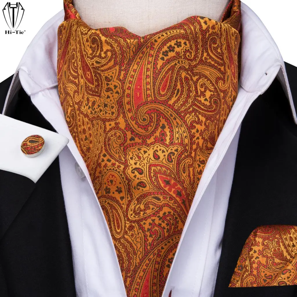 Hi-Tie Luxury Silk Vintage Men's Ascots Pocket Square Cufflinks Set Orange Paisley Cravat Tie Jacquard For Men Ascot Wedding
Hi-Tie Luxury Silk Vintage Men's Ascots Pocket Square Cufflinks Set Orange Paisley Cravat Tie Jacquard For Men Ascot Wedding