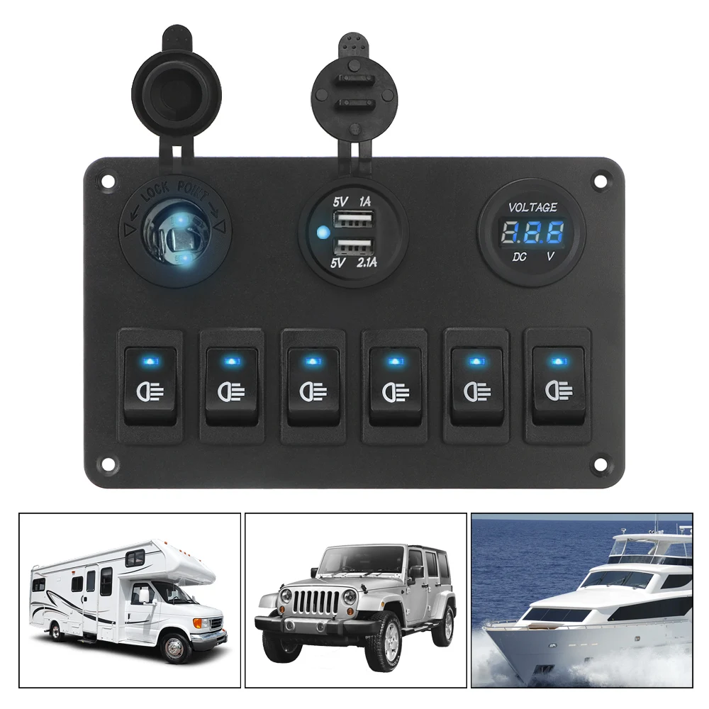 Dual USB Ports 6 Gang Rocker Switch Panel ON/OFF Lights LED Digital Voltmeter DC 12V/24V Car Marine Circuit Breaker Waterproof
Dual USB Ports 6 Gang Rocker Switch Panel ON/OFF Lights LED Digital Voltmeter DC 12V/24V Car Marine Circuit Breaker Waterproof