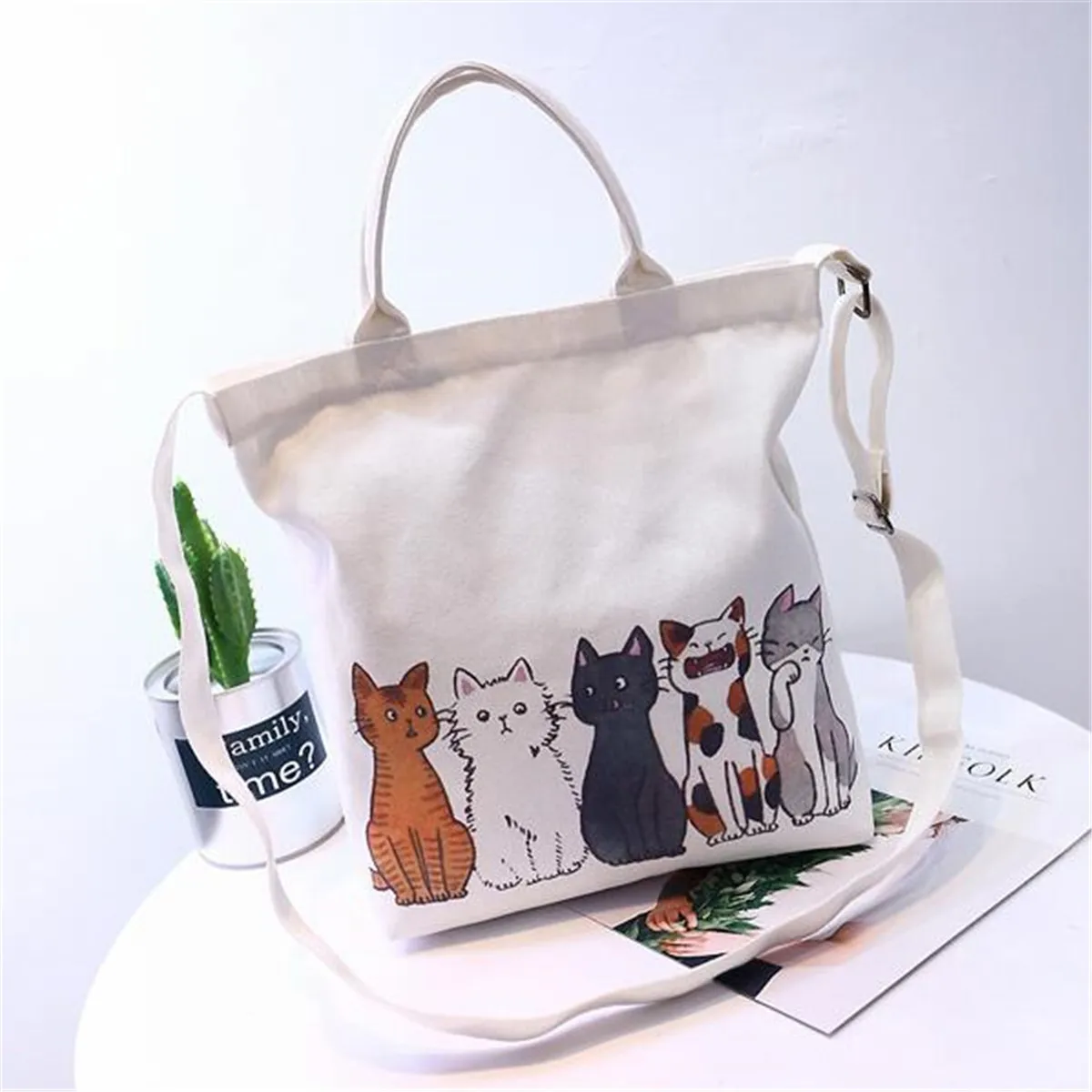 Osmond Women Cute Cartoon Cat Shopping Bag Foldable Women Beach Bags White Canvas Casual Tote Ladies Shoulder Bag Large Handbag
Osmond Women Cute Cartoon Cat Shopping Bag Foldable Women Beach Bags White Canvas Casual Tote Ladies Shoulder Bag Large Handbag