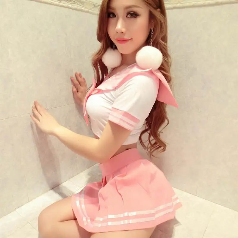 2020 New Japanese Sexy Lingerie Pure Student Lapel School Uniform Bow Knot Waist Hollow Pink Pleated Skirt Cute Temptation | Тематическая