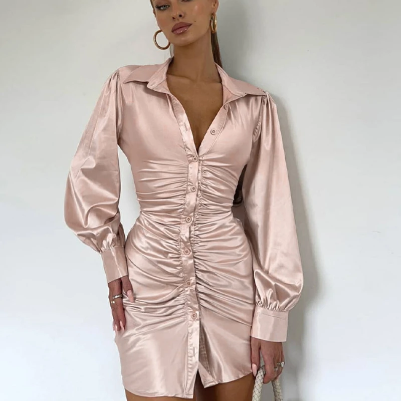 FUFUCAILLM Women Chic Satin Shirt Dress Ruched Lantern Sleeve Button Down Shirts Dress Office Lady Backless Mini Wrap Vestidos
FUFUCAILLM Women Chic Satin Shirt Dress Ruched Lantern Sleeve Button Down Shirts Dress Office Lady Backless Mini Wrap Vestidos