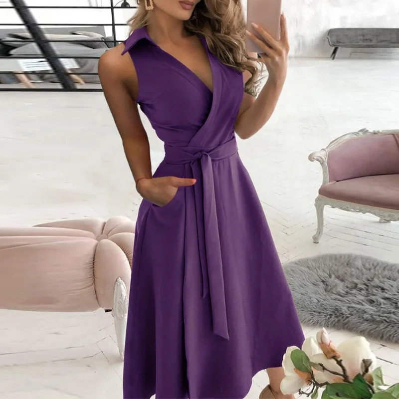 Sexy Women's V-Neck Solid Dresses Sleeveless Lace Up Female Elegant Midi Dress 2021 Summer Office Ladies Casual Vestidos
Sexy Women's V-Neck Solid Dresses Sleeveless Lace Up Female Elegant Midi Dress 2021 Summer Office Ladies Casual Vestidos