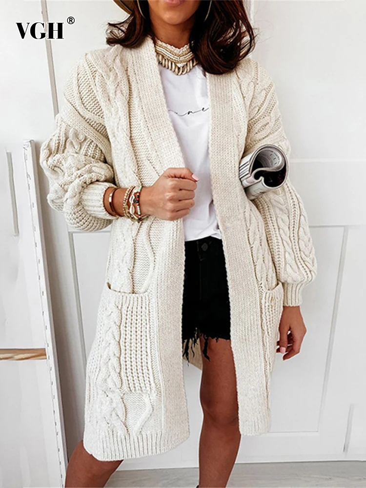 Женский вязаный свитер с V-образным вырезом, длинным рукавом и карманами
Женский вязаный свитер с V-образным вырезом, длинным рукавом и карманами