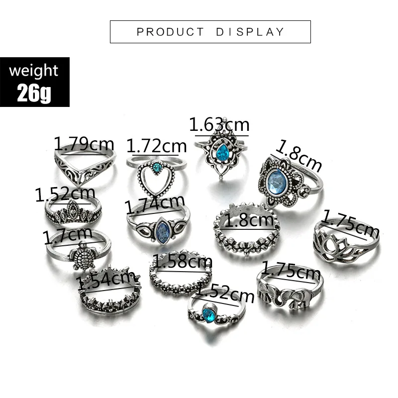 13 Pieces/set Retro Fashion Hollow Lotus Crown Diamond Peach Heart Ring Simple Geometric Female Ring Party Jewelry Accessories
13 Pieces/set Retro Fashion Hollow Lotus Crown Diamond Peach Heart Ring Simple Geometric Female Ring Party Jewelry Accessories