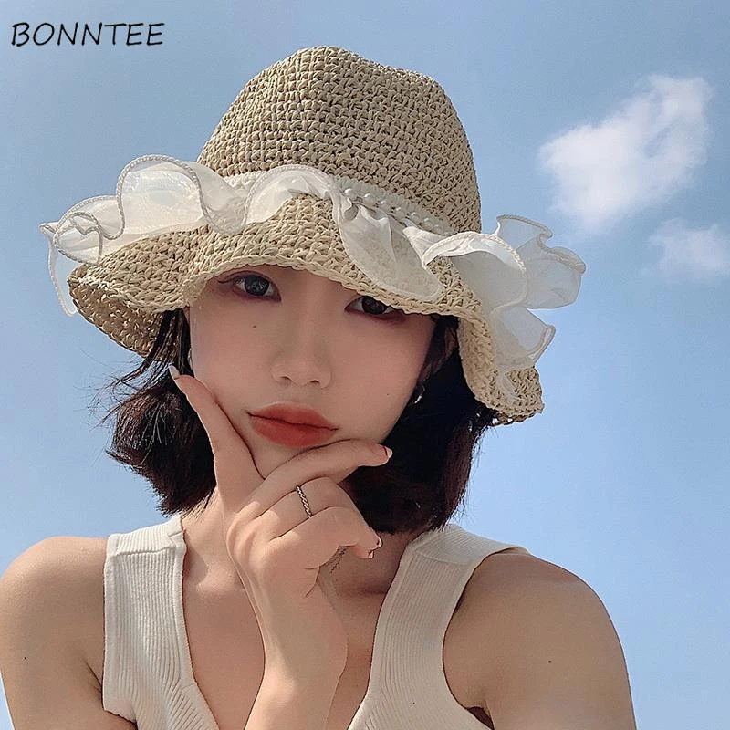 Bucket Hats Women Summer Korean Style Lace Patchwork Knitted Casual All-match Students Mujer Fashion Harajuku Beach Sun-proof
Bucket Hats Women Summer Korean Style Lace Patchwork Knitted Casual All-match Students Mujer Fashion Harajuku Beach Sun-proof