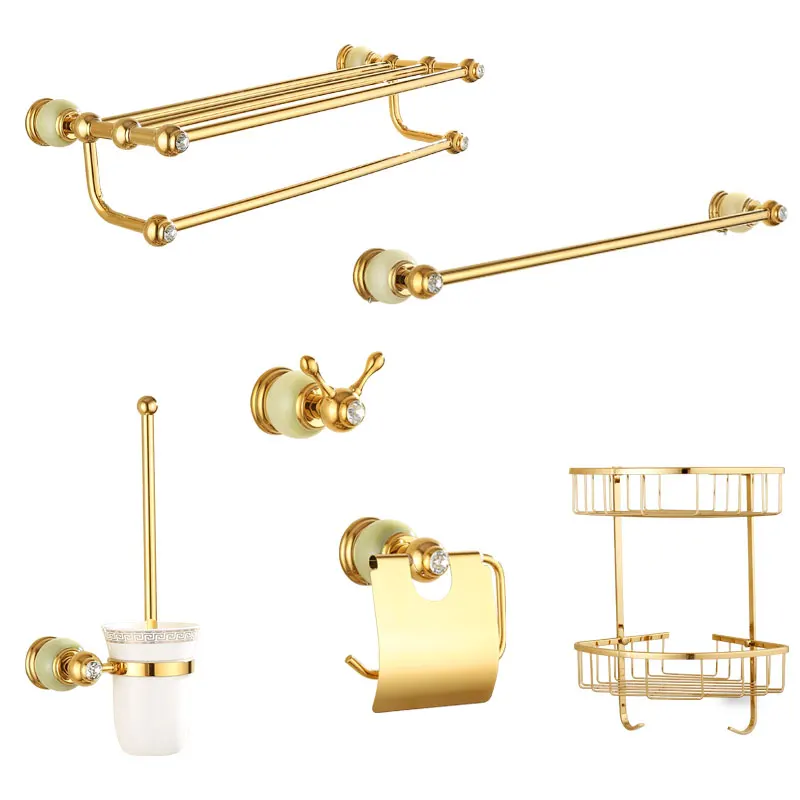 European style all copper natural jade gold towel rack bath towel rack bathroom hardware pendant set
European style all copper natural jade gold towel rack bath towel rack bathroom hardware pendant set