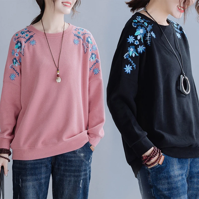 Winter Fall New Fashion Women High Quality Floral Embroidery Thick Long Sleeve Sweatshirt Office Lady Casual Loose Pullover Tops
Winter Fall New Fashion Women High Quality Floral Embroidery Thick Long Sleeve Sweatshirt Office Lady Casual Loose Pullover Tops