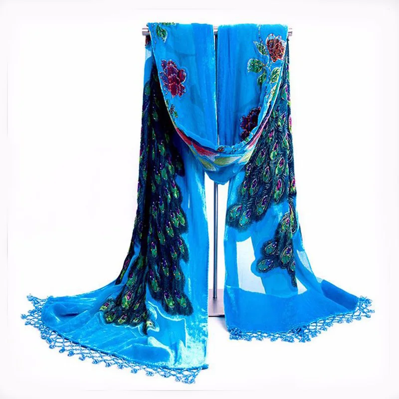 Silk Scarves Embroidery Shawl Scarf Wrap Long Fringle Pashmina Stole Vintage Peacock 100% Velvet embroidery scarfs 
Silk Scarves Embroidery Shawl Scarf Wrap Long Fringle Pashmina Stole Vintage Peacock 100% Velvet embroidery scarfs