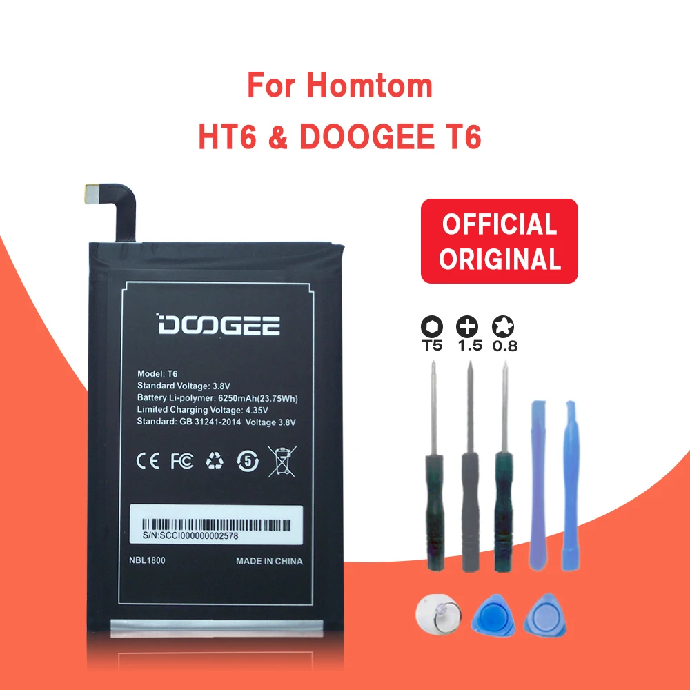 Homtom HT6 Battery 6250mAh New Replacement accessory accumulators For Homtom HT6 & DOOGEE T6 Cell Phone+Tracking + Tools
Homtom HT6 Battery 6250mAh New Replacement accessory accumulators For Homtom HT6 & DOOGEE T6 Cell Phone+Tracking + Tools