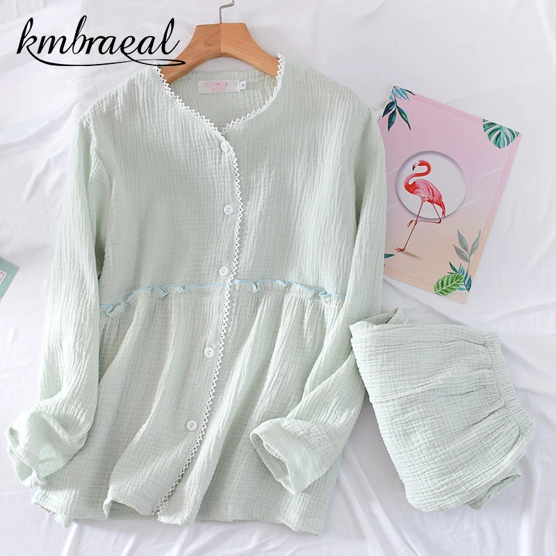 Pajamas Woman Summer Spring and Autumn Cotton Crepe Lace Thin Lingerie Long Sleeve Trousers 2 Piece Set Home Wear Nightie Ladies
Pajamas Woman Summer Spring and Autumn Cotton Crepe Lace Thin Lingerie Long Sleeve Trousers 2 Piece Set Home Wear Nightie Ladies