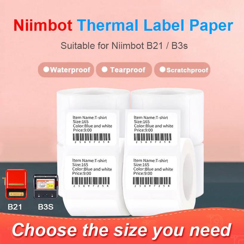 Niimbot B21 B3S Thermal Label Printer Paper Pocket Printer Paper Sticker Label Paper Waterproof Oilproof Scratchproof For Food
Niimbot B21 B3S Thermal Label Printer Paper Pocket Printer Paper Sticker Label Paper Waterproof Oilproof Scratchproof For Food