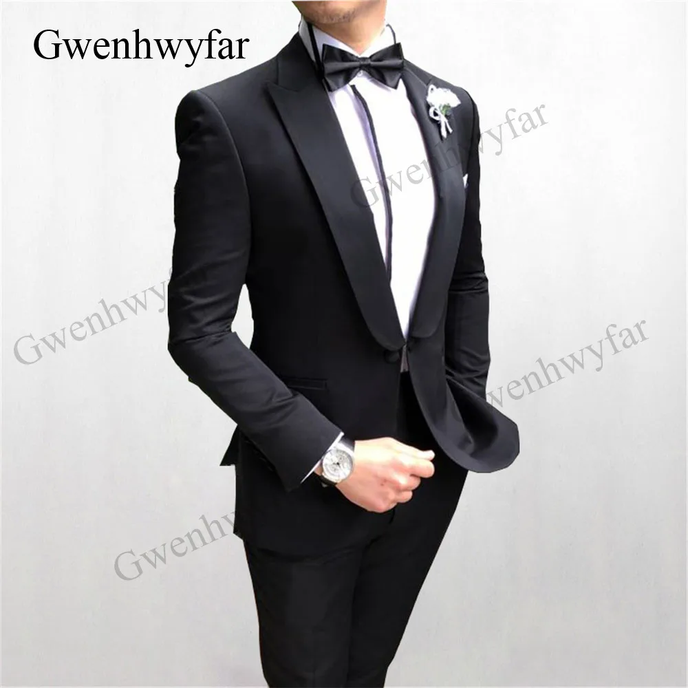Gwenhwyfar 2020 Ivory Blazer Black Pants Sets For Male Custom Buttoned Design Groom Men Suits Wedding Party Best Wear Tuxedos | Мужская