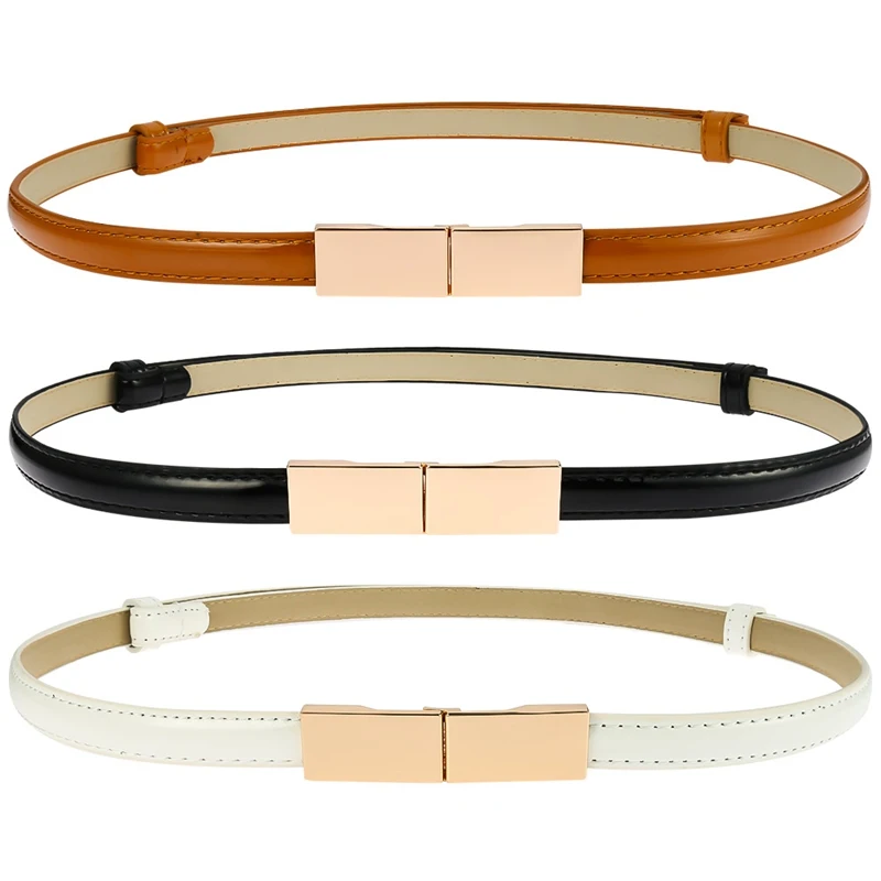 Women White Skinny Leather Belt Patent Leather Thin Waist Belt Fashion Belt For Dresses With Gold Buckle
Women White Skinny Leather Belt Patent Leather Thin Waist Belt Fashion Belt For Dresses With Gold Buckle