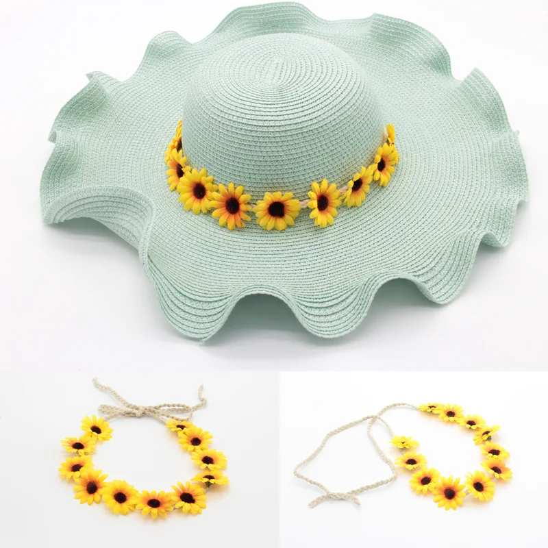 Straw hat rope long pointed sun flower wreath small daisy hair band braided hairwear |