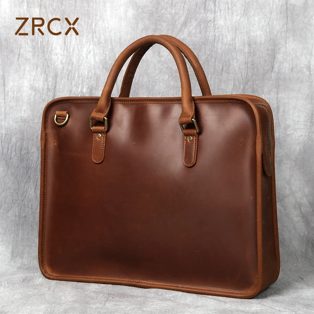 Портфель ZRCX мужской из 100% натуральной кожи сумка тоут на плечо для ноутбука в