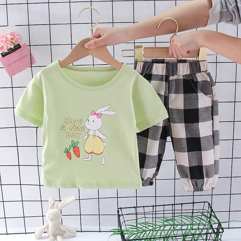 New Summer Girl Set Cotton Printed Plaid Round Neck Short-Sleeved Trousers White Black Green Kids Suit
New Summer Girl Set Cotton Printed Plaid Round Neck Short-Sleeved Trousers White Black Green Kids Suit