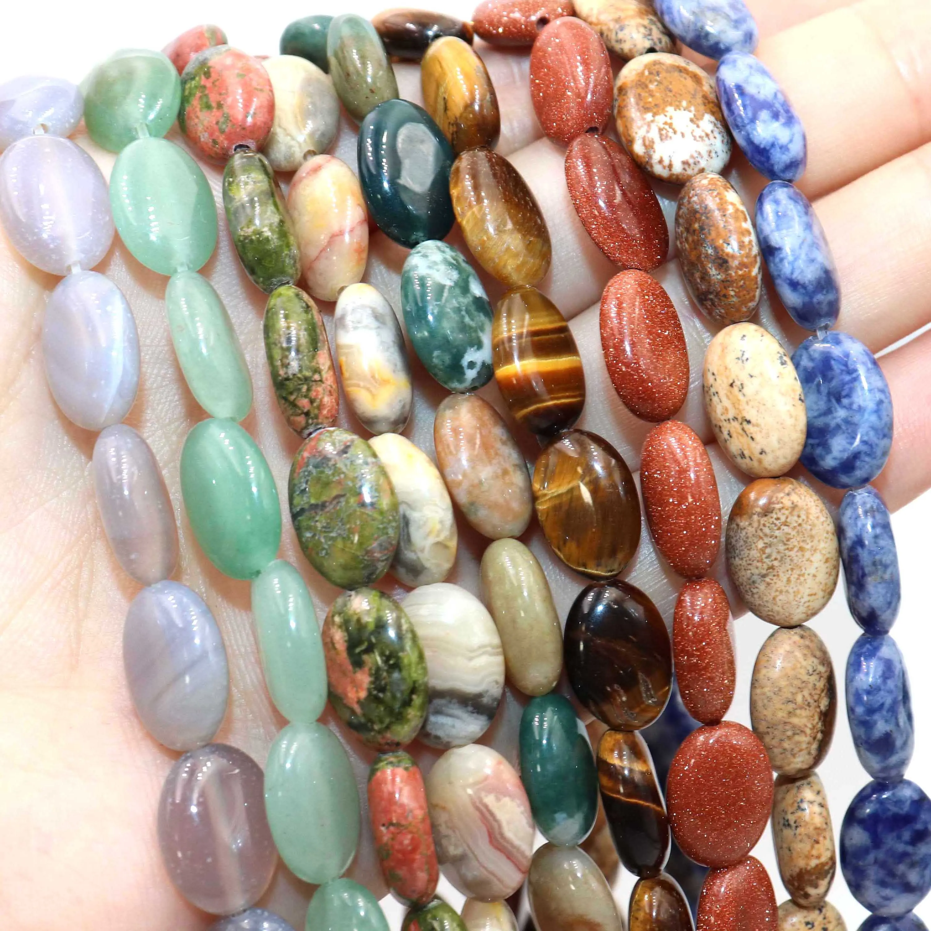 

Natural Oval Shape Stone Tiger Eye Opal Agates Jades Crystal Loose Spacer Beads For Jewelry Making Charm DIY Bracelet Necklace