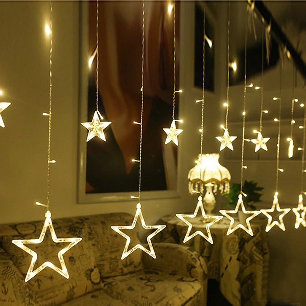 

2.5m 138 leds icicle led star fairy lights christmas garland curtain string lights star lamp wedding party new year decoration