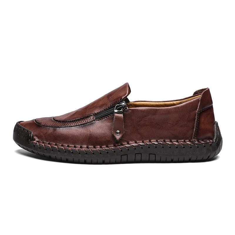 Мокасины мужские кожаные классические туфли плоская подошва без застежки