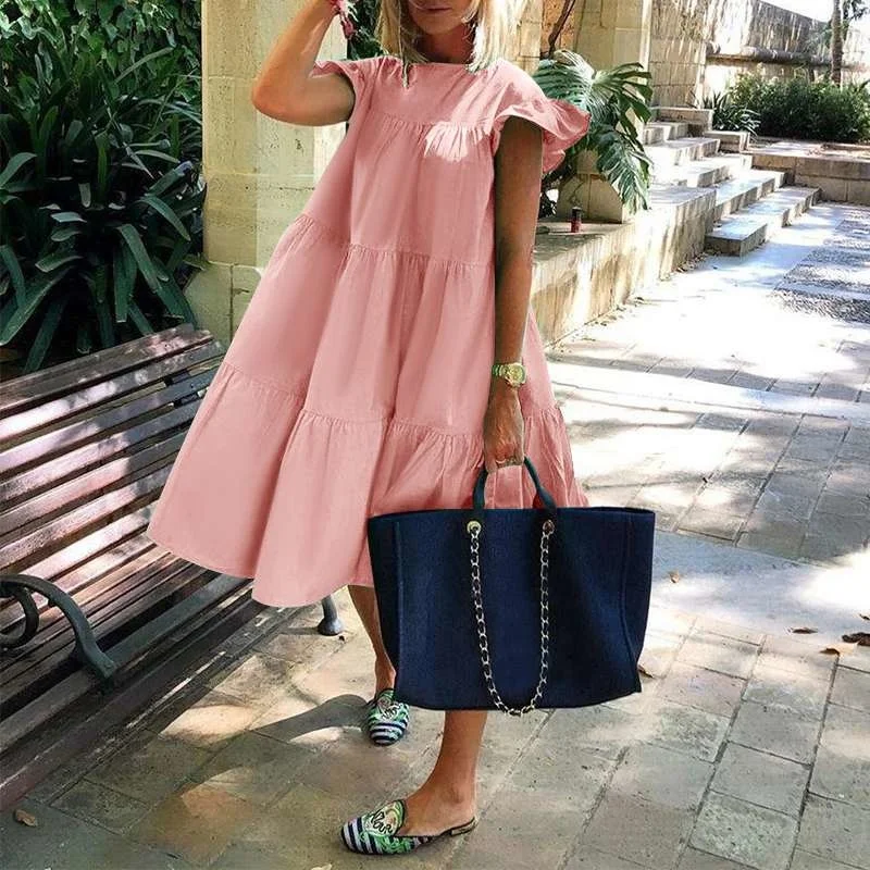Women Summer Dress 2021 Casual Loose Short Sleeve Party Dresses Sweet O Neck Ruffled A Line Female Robe Dress Plus Size Vestidos
Women Summer Dress 2021 Casual Loose Short Sleeve Party Dresses Sweet O Neck Ruffled A Line Female Robe Dress Plus Size Vestidos