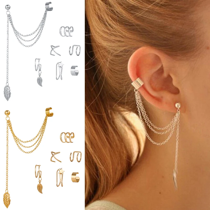 

1pcs Earrings Jewelry Fashion Personality Metal Ear Clip Leaf Tassel Earrings for Women Gift Pendientes Ear Cuff Caught In Cuffs