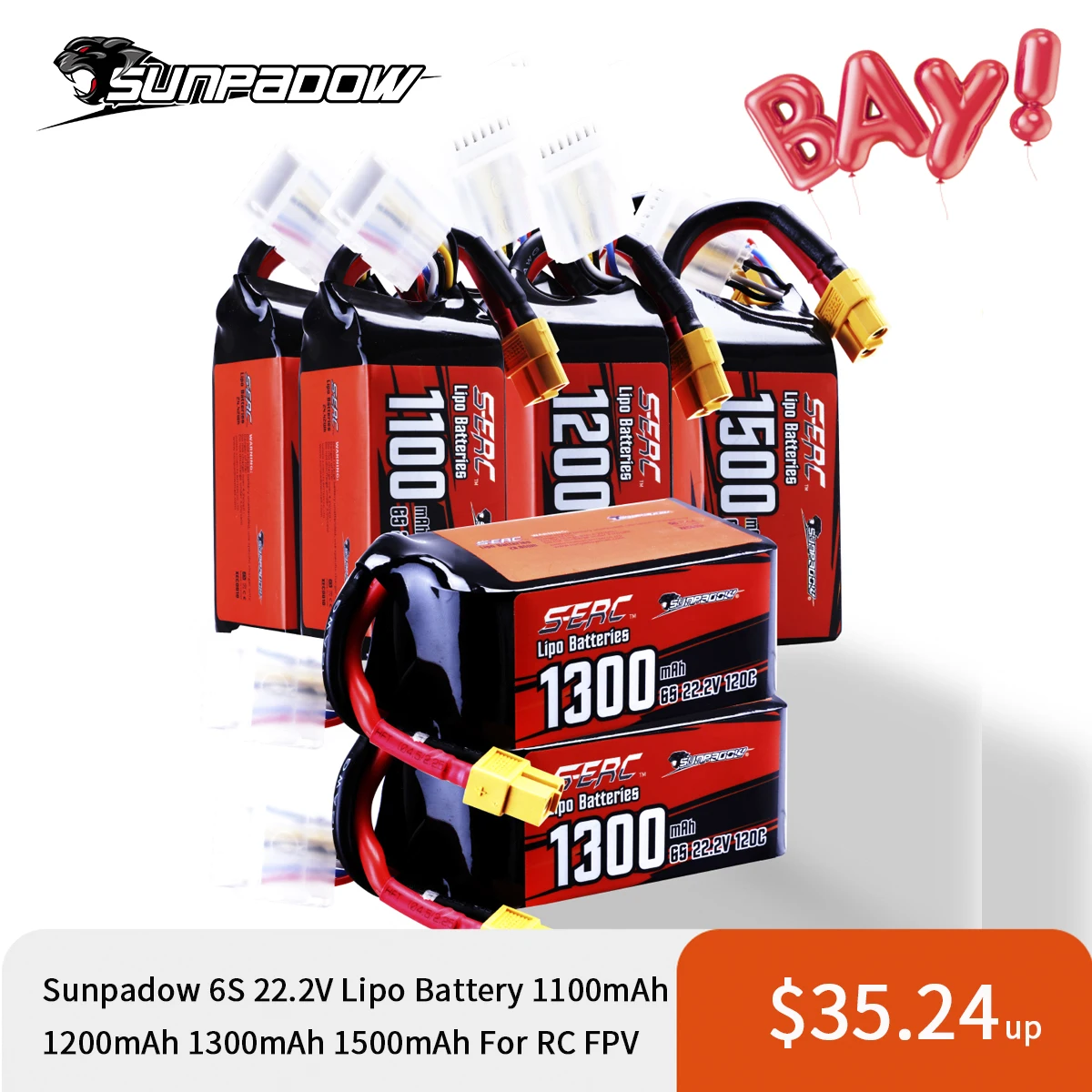 2 упаковки Sunpadow 22 V 6S Lipo Battery1100mAh 1200mAh 1300mAh 1500mAh 120C Soft Pack с XT60 Plug для RC FPV Дрон Гонки