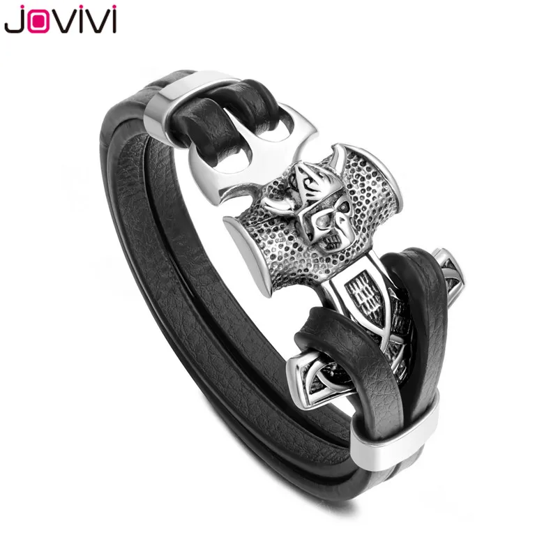 Jovivi Mens Viking Thor's Hammer Mjolnir Bracelet Stainless Steel Skull Hammer Black Genuine Leather Bracelet Viking Wristband
Jovivi Mens Viking Thor's Hammer Mjolnir Bracelet Stainless Steel Skull Hammer Black Genuine Leather Bracelet Viking Wristband