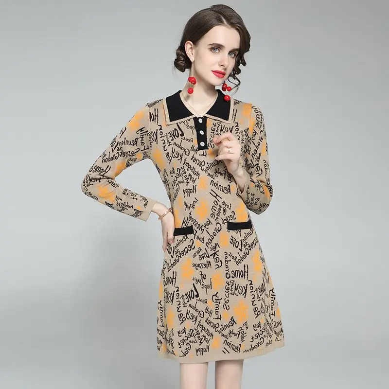 Women Fall Winter Knit Mini Dress Elegant Flower Print Turn Down Collar Long Sleeve Pockets Sweater Party Dress Vestidos S68271
Women Fall Winter Knit Mini Dress Elegant Flower Print Turn Down Collar Long Sleeve Pockets Sweater Party Dress Vestidos S68271