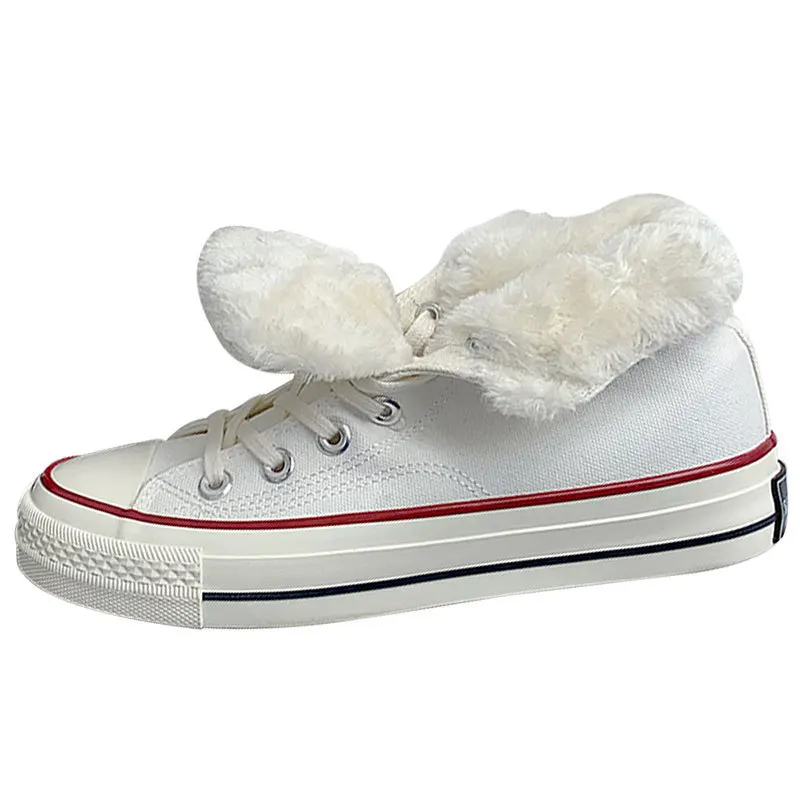 Ins academic style autumn / winter 2021 new ulzzang simple casual versatile canvas shoes women's Plush board shoes