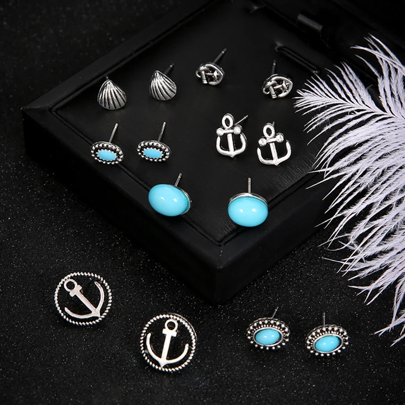 2021 Boho Shell Turtle Anchor Small Stud Earrings Set For Women Punk Mix Design Geometric Stone Animal Ear Aros Jewelry 
2021 Boho Shell Turtle Anchor Small Stud Earrings Set For Women Punk Mix Design Geometric Stone Animal Ear Aros Jewelry