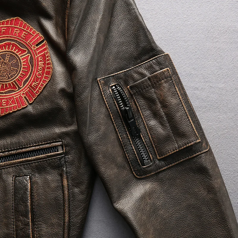 Men Winter Genuine Leather jacket Multi-standard Embroidery Flight suit lapel Slim fit Motorcycle Clothing Autumn
Men Winter Genuine Leather jacket Multi-standard Embroidery Flight suit lapel Slim fit Motorcycle Clothing Autumn