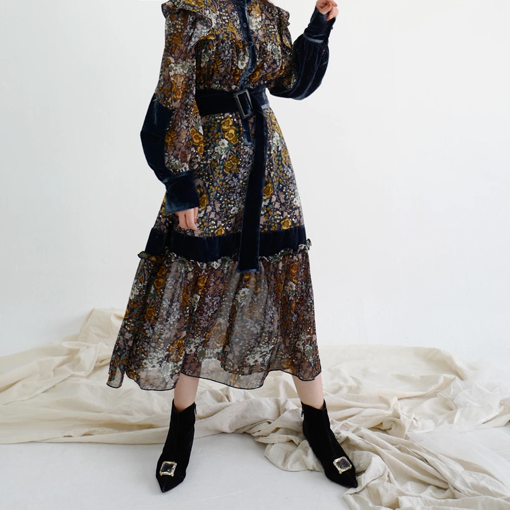 Elegant Ruched Floral Print Summer Chiffon Dress Sexy V-neck Full Sleeve ong Dresses Vestidos t157
Elegant Ruched Floral Print Summer Chiffon Dress Sexy V-neck Full Sleeve ong Dresses Vestidos t157