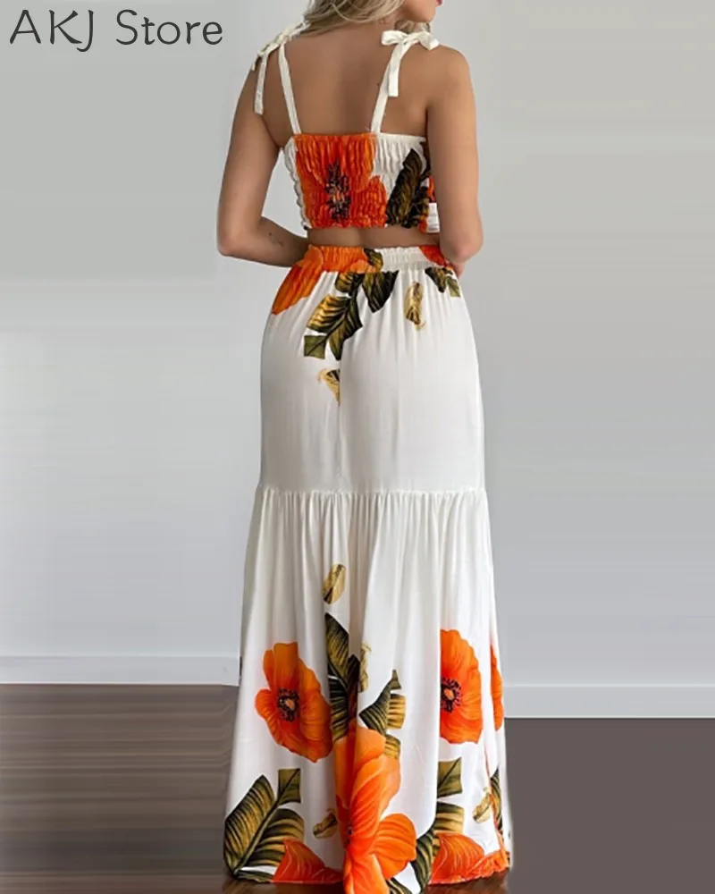 Women Floral Print Square Collar Sleeveless Tied Detail Crop Top & Maxi Skirt 2 Piece Set
Women Floral Print Square Collar Sleeveless Tied Detail Crop Top & Maxi Skirt 2 Piece Set