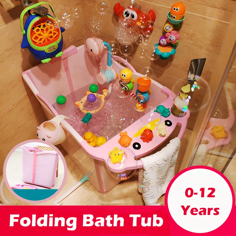 

Infant Shining Children Folding Bath Tub Bath Bucket 0-12Y Thicken Large Size Household Sauna Bebe Bathtub with Seat Portable