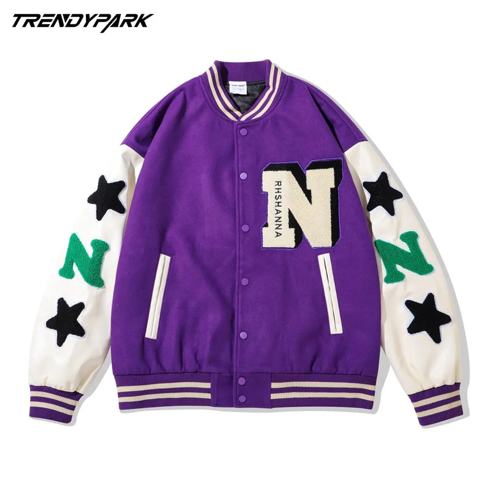 Mens Jacket Baseball Uniform Embroidery Letters Stars Pu Leather Sleeve Harajuku Hip Hop Streetwear Casual Oversized Woolen Coat
Mens Jacket Baseball Uniform Embroidery Letters Stars Pu Leather Sleeve Harajuku Hip Hop Streetwear Casual Oversized Woolen Coat