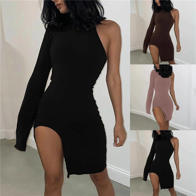 One Shoulder Long Sleeve Women Bodycon Party Dresses Side Slit Autumn Fashion Sexy Skinny Clubwear Mini Dress Solid Hot
One Shoulder Long Sleeve Women Bodycon Party Dresses Side Slit Autumn Fashion Sexy Skinny Clubwear Mini Dress Solid Hot
