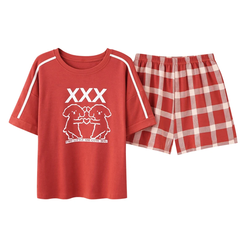 Summer Sleepwear Suit Female Casual Cute Bear Simple Strokes Kawaii Print Round Neck Short Sleeve Comfortable Soft Home Wear 
Summer Sleepwear Suit Female Casual Cute Bear Simple Strokes Kawaii Print Round Neck Short Sleeve Comfortable Soft Home Wear