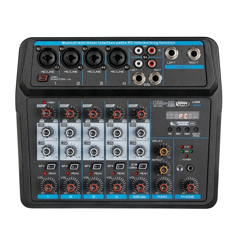 M6 Portable Mini USB Recording Live K Song 48 Volt Power Mixer Mixer o DJ Console (EU Plug)
M6 Portable Mini USB Recording Live K Song 48 Volt Power Mixer Mixer o DJ Console (EU Plug)